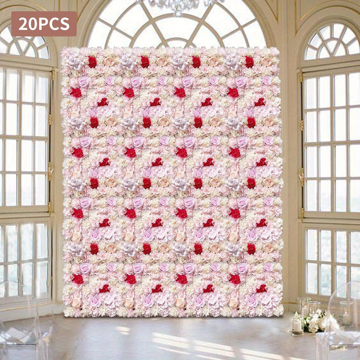 20pcs Pack Artificial Flower Wall Panels Suitable for Outdoor/Indoor Privacy Screen, Fence Covering & - Realistic Silk Flower Panels with Light Pink Roses, Light Yellow Suitable for Garden, Backyard, Weddings, Parties - HomeEcho