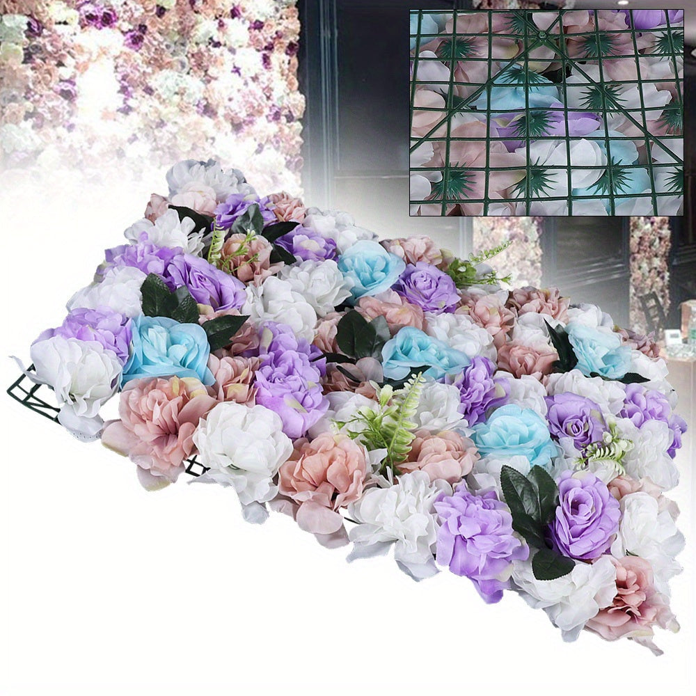 12pcs Romantic Artificial Flower Wall Panels in Lavender & Purple Roses with Blue Hydrangeas - Perfect for Wedding Backdrops, Photo Areas, Candy Walls, Home & Store Displays, Party Decor, 40 x 60 Inches, Flower Decor