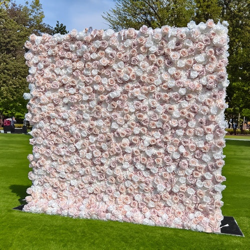 Elegant White & Light Pink Flower Wall Backdrop - Roll-Up Fabric Wall - Bridal Party Decor - Wedding Venues Celebration Floral Wall-VF-600 | Event Backdrop | Free Shipping
