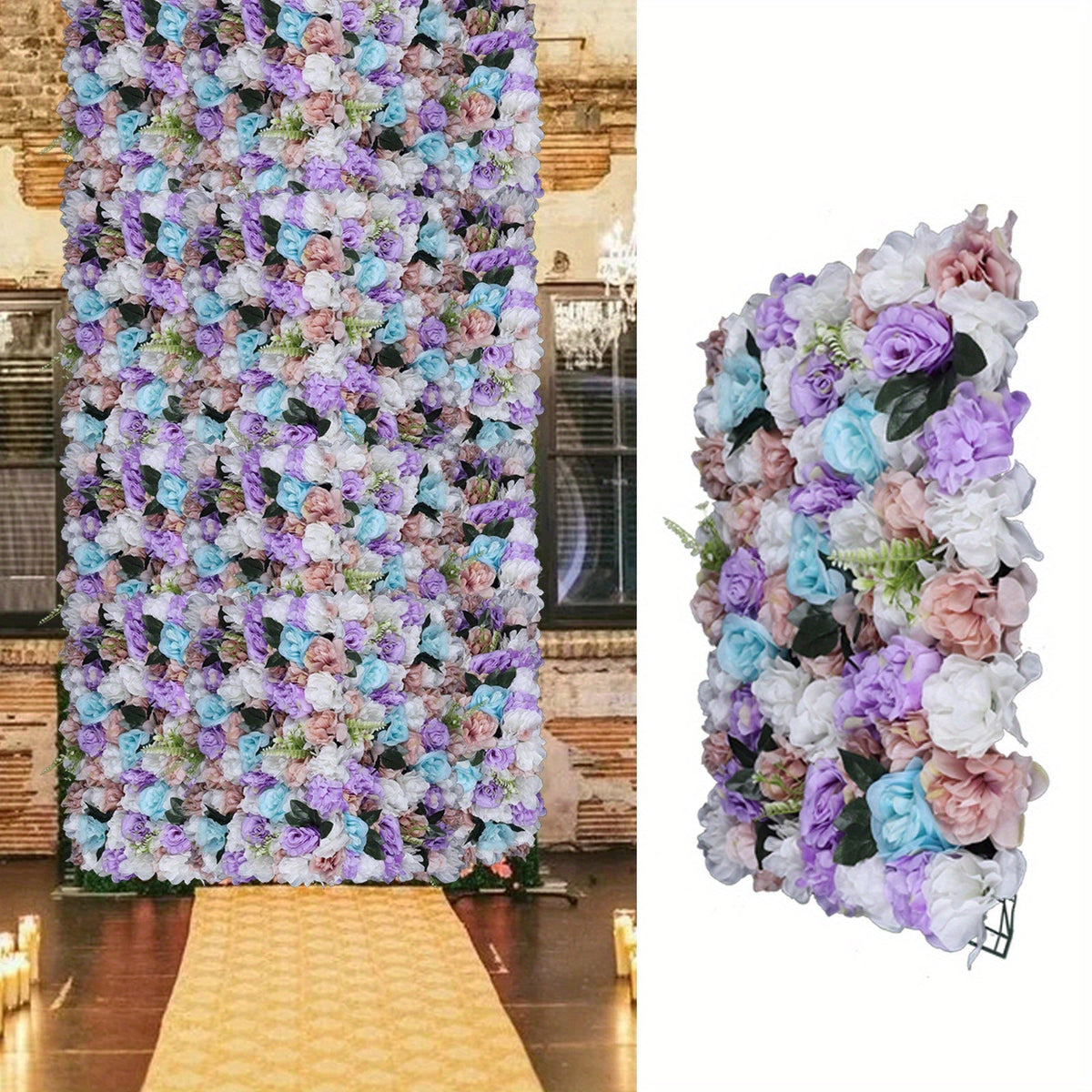 12pcs Romantic Artificial Flower Wall Panels in Lavender & Purple Roses with Blue Hydrangeas - Perfect for Wedding Backdrops, Photo Areas, Candy Walls, Home & Store Displays, Party Decor, 40 x 60 Inches, Flower Decor