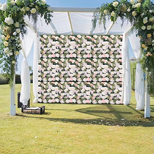 Artificial Flower Wall Panel，6 Pack Silk Mesh Wall Background 24 * 16 inch for Flower Wall Wedding Party Baby Bridal Shower Tea Party Decoration（ Pink White Purple） - White, Pink