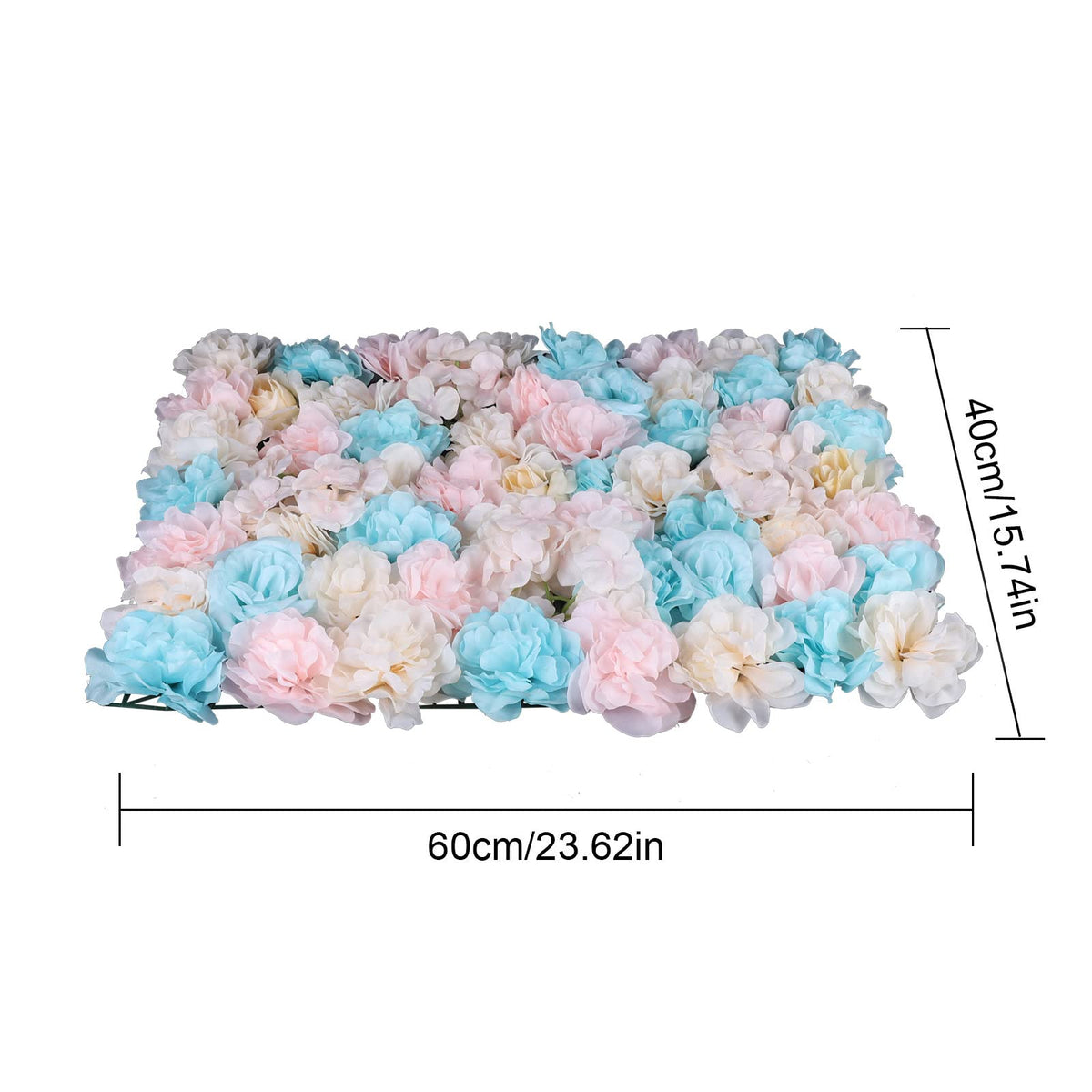 Artificial Flower Wall Screen Panel Floral Backdrop 12Pcs 15.75'' x 23.62'' Light Blue & Peach Pink Silk Flowers for Rose Wall Decor Hair Nail Salon Party Wedding Bridal Shower Baby Shower Backdrop