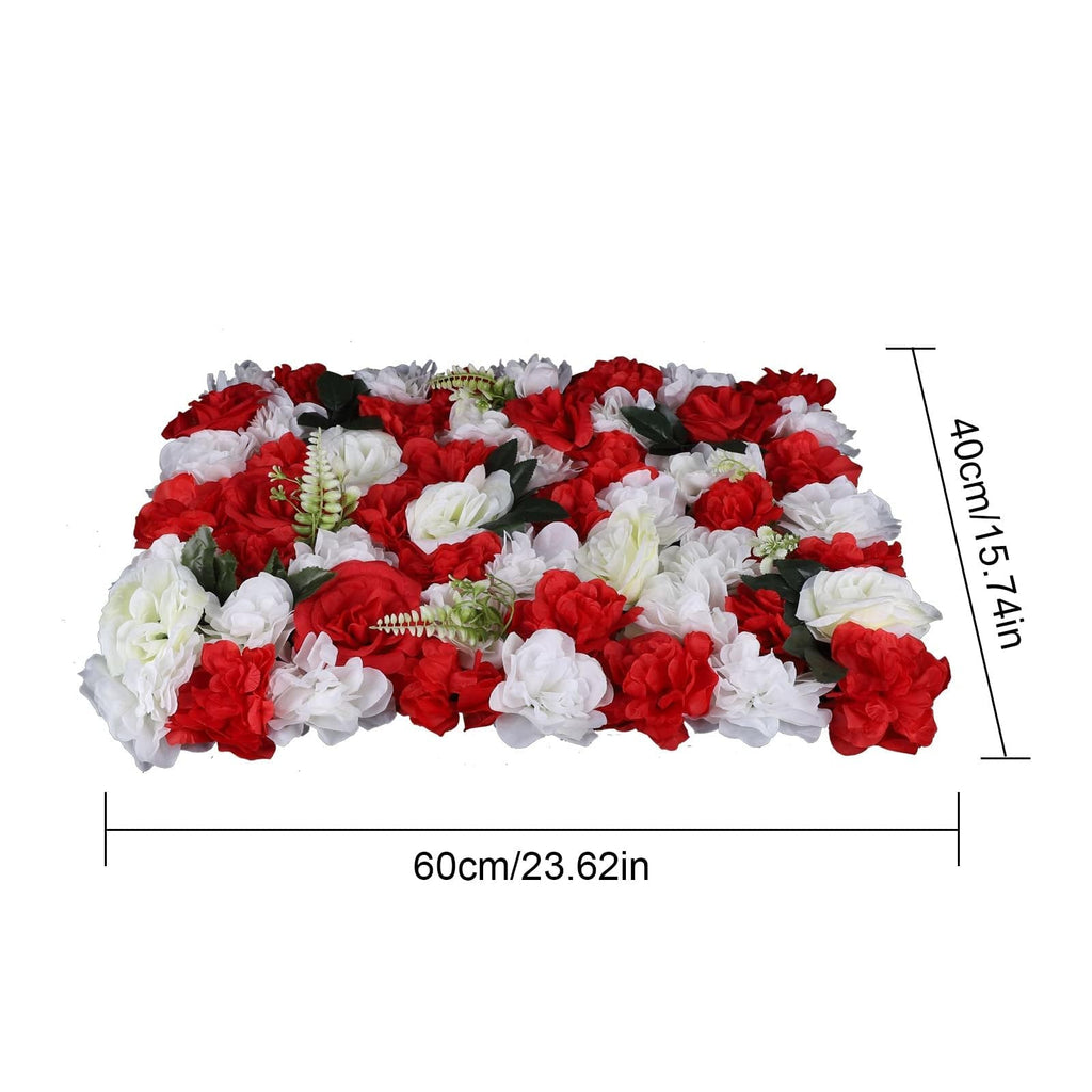 12Pcs Artificial Silk Flower Wall, Artificial Silk Rose Flower Panel, Wedding Background Decor (Red and White)