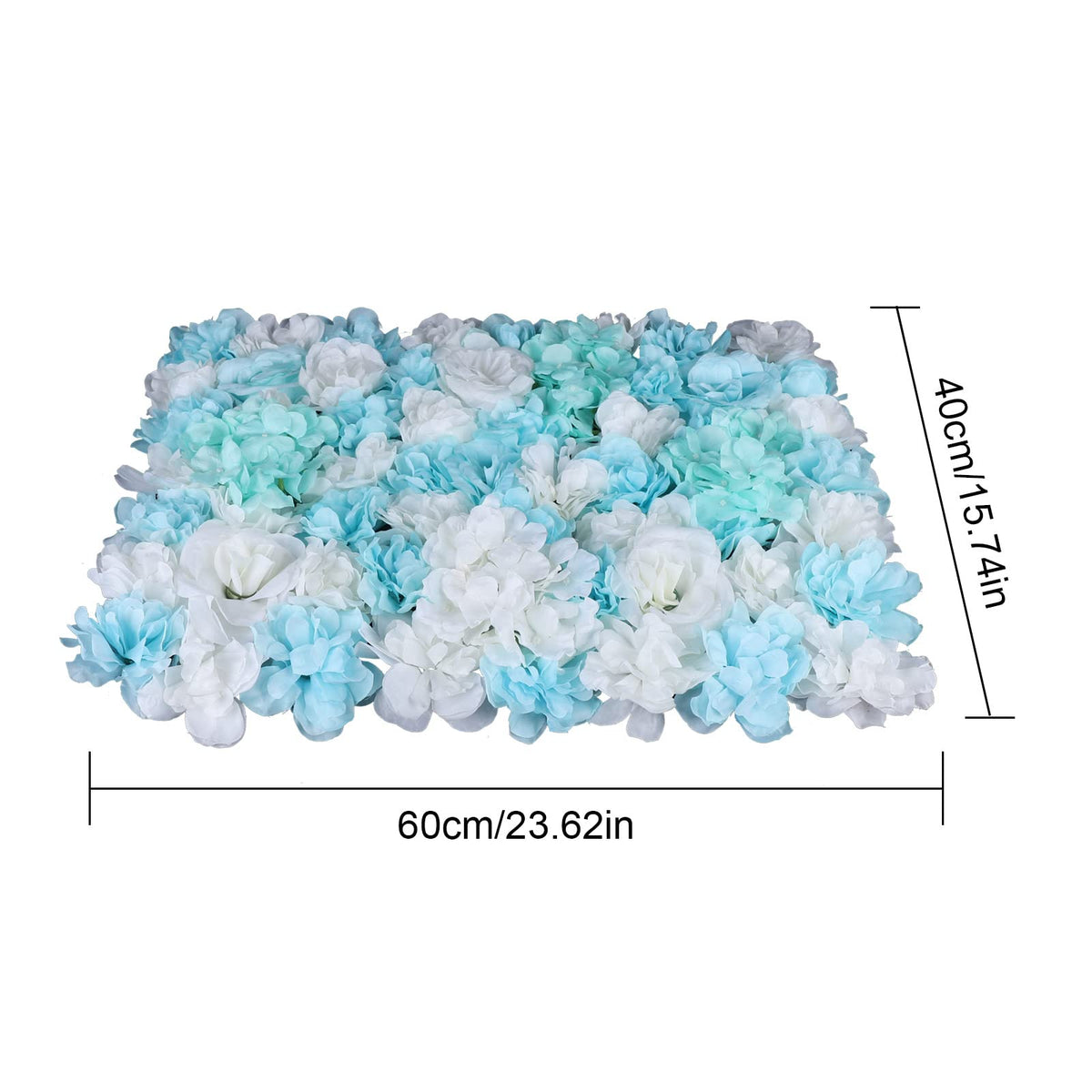 SuiYuLn 12 PCS Flower Wall Panel,15.7 * 23.6in Artificial Flower Wall Panel,Silk Rose Wall Decorations,Hydrangea Flower Mat Wall,Party Home Decorations (Blue+White)
