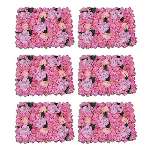 DNYSYSJ Flower Wall 12PCS 23.62"" x 15.75"" x 0.79"" Lifelike Pink & White Hydrangea Artificial Flowers Panel Silk Fabric Floral Wall Mat Rose Flower Wall Backdrop Decors, VUIFGBP4HRP04 - Pink Peony / 6 pieces