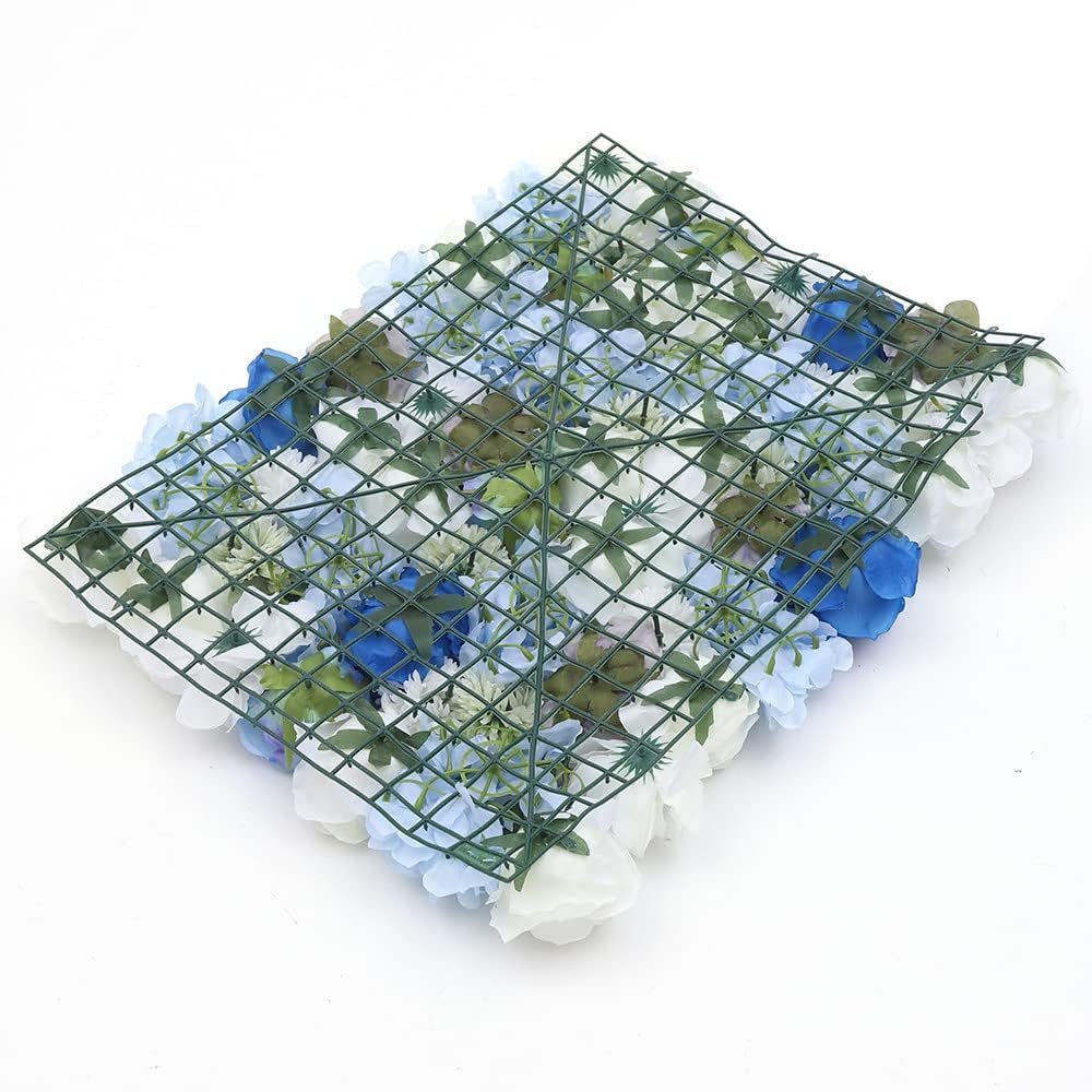 6 Pcs Artificial Flowers Wall Blue and White Romantic Flower Wall for Background Decoration Silk Flower Roses Hanging Wall Panel