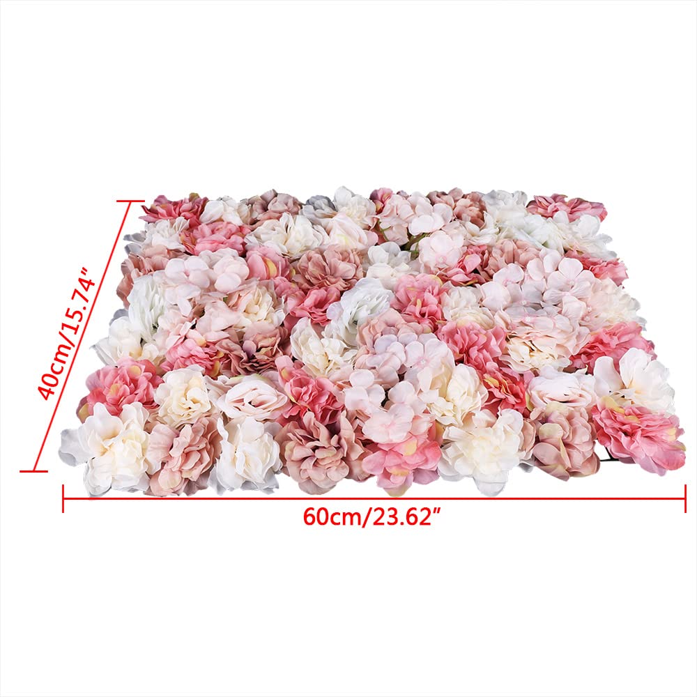 TFCFL 6PCS 23.6" X 15.7" Artificial Flower Wall Panels Autumn Pink Silk Rose Wall Decor Artificial Flower Wall Backdrop for Wedding, Party, Home Decoration