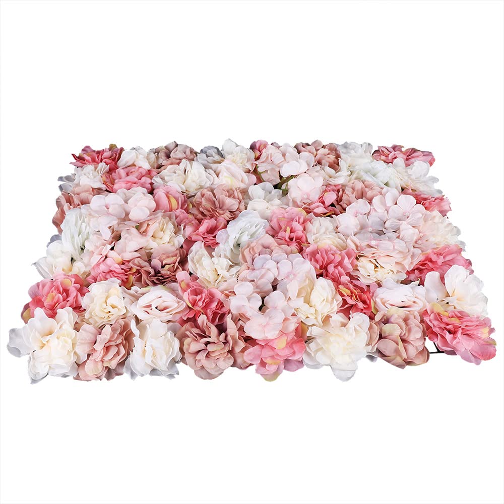 TFCFL 6PCS 23.6" X 15.7" Artificial Flower Wall Panels Autumn Pink Silk Rose Wall Decor Artificial Flower Wall Backdrop for Wedding, Party, Home Decoration