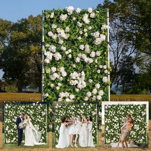 Artificial Luxury‌ Flower Wall Panels, Gorgeous 3D Silk Floral Backdrop for Wedding, Baby Show, Party and Home Decor, Quick Assembly/Storage, Both Eco ＆ Pet Friendly - Whitehar / 4ft*8ft