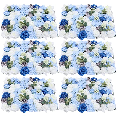 DNYSYSJ Flower Wall 12PCS 23.62"" x 15.75"" x 0.79"" Lifelike Pink & White Hydrangea Artificial Flowers Panel Silk Fabric Floral Wall Mat Rose Flower Wall Backdrop Decors, VUIFGBP4HRP04 - Gemstone Blue / 6 pieces