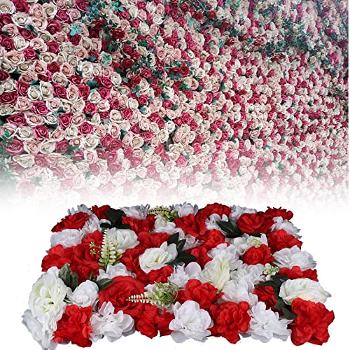 DNYSYSJ Flower Wall 12PCS 23.62"" x 15.75"" x 0.79"" Lifelike Pink & White Hydrangea Artificial Flowers Panel Silk Fabric Floral Wall Mat Rose Flower Wall Backdrop Decors, VUIFGBP4HRP04 - Red and White / 12 pieces