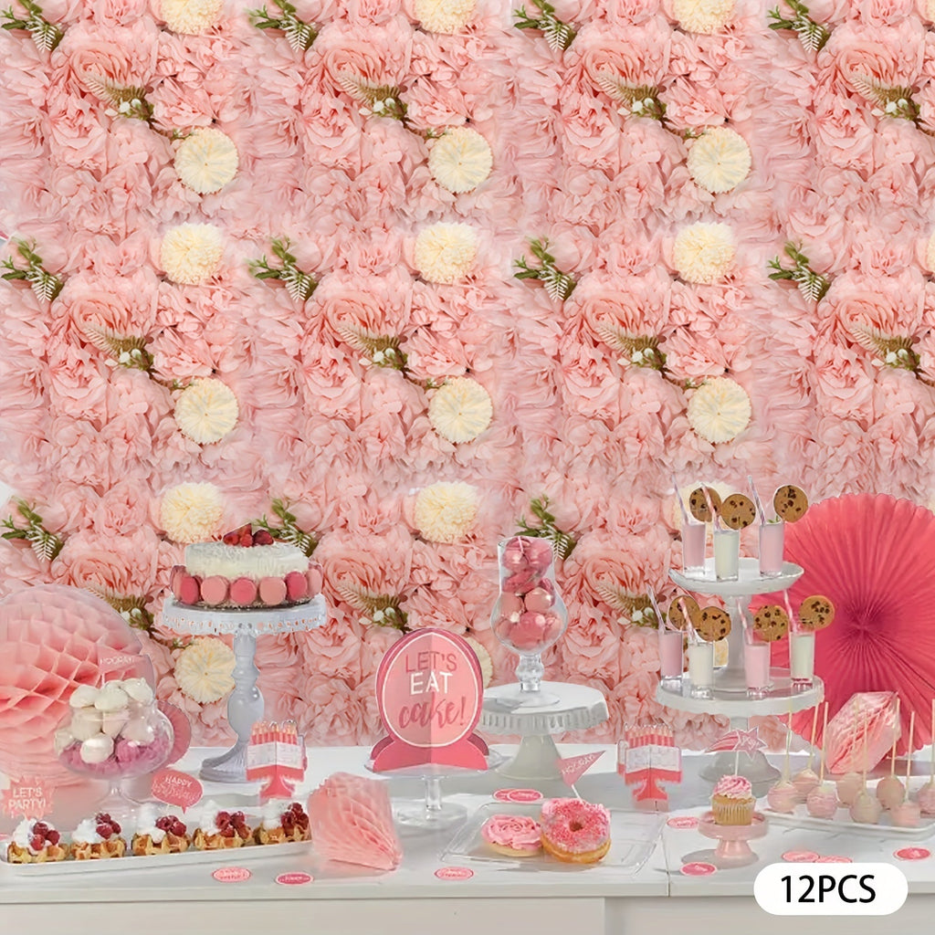 3D Flower Wall Panel-12pcs Artificial Flower Wall Background Rose Mat for Wedding Backdrop Wall Decor Shop Photo Backdrop Floral Wall Arrangement 15*15in, 38 * 38cm