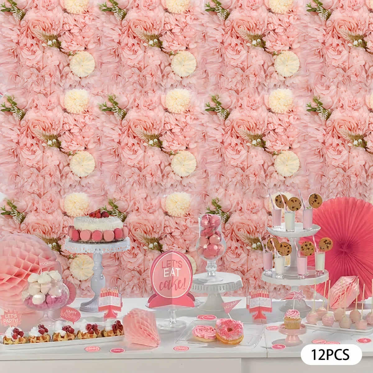 3D Flower Wall Panel-12pcs Artificial Flower Wall Background Rose Mat for Wedding Backdrop Wall Decor Shop Photo Backdrop Floral Wall Arrangement 15*15in, 38 * 38cm
