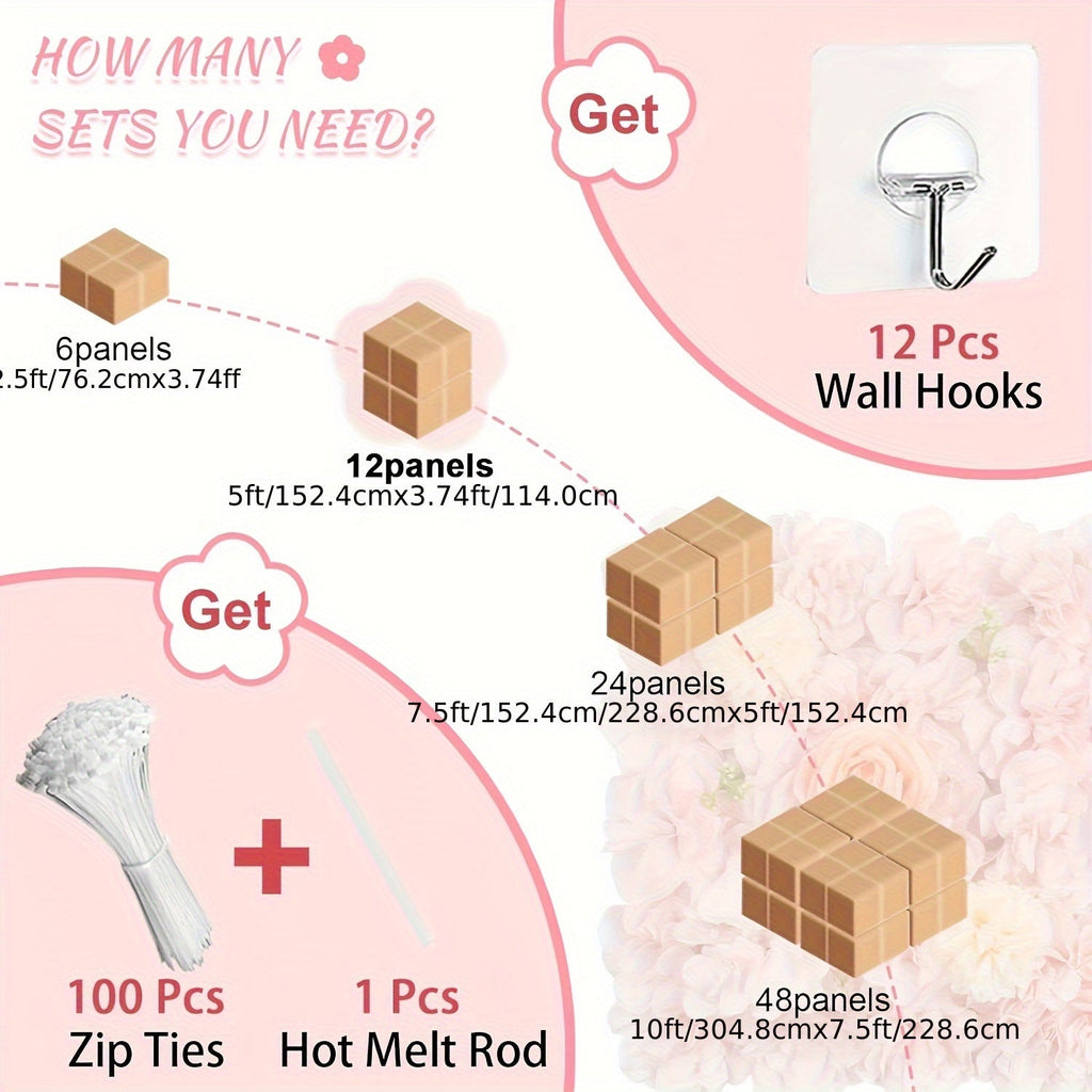 [Wedding Home Party] Flower Wall Panel Wedding Backdrop for Home Decor (12/36pcs) 15x15 Inch 3D DIY Peach Rose Floral Panel for Photo Background Home Party Wedding Backdrop Decoration