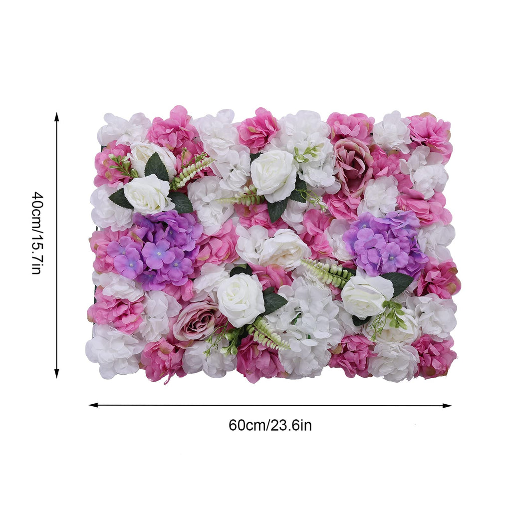 Flower Wall Panel Floral Backdrop - 6 Pcs Pink and Purple Flower Wall Decor, 24" X 16" Silk Rose Wall 3D Artificial Flower for Wedding Backdrops, Wedding Aisles, Flower Parties