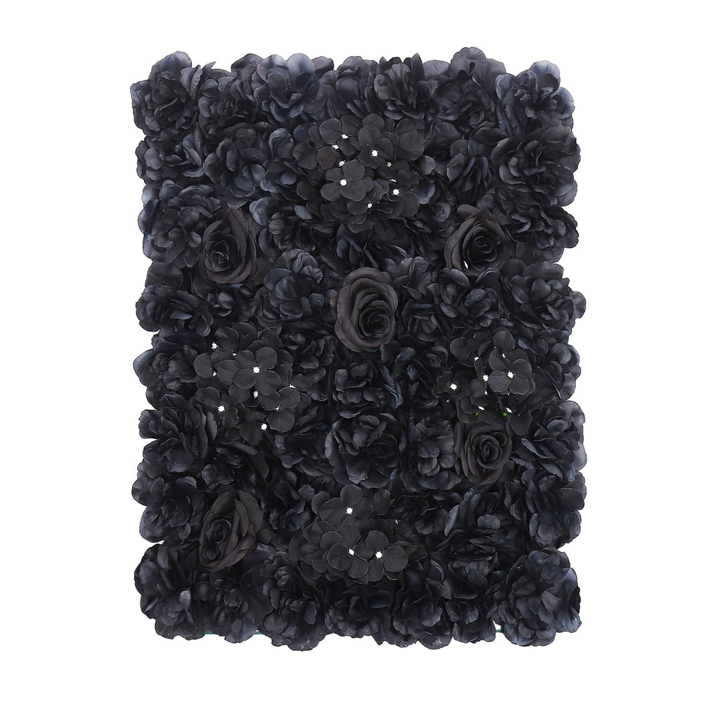 DYNAMI 12Pcs Black Artificial Flower Wall Panels, Silk Floral Hydrangeas Dahlias Roses Wall Panels,23.6 * 15.8in Artificial Floral Backdrop Wall Decorative Panels, for Wedding Party Anniversary