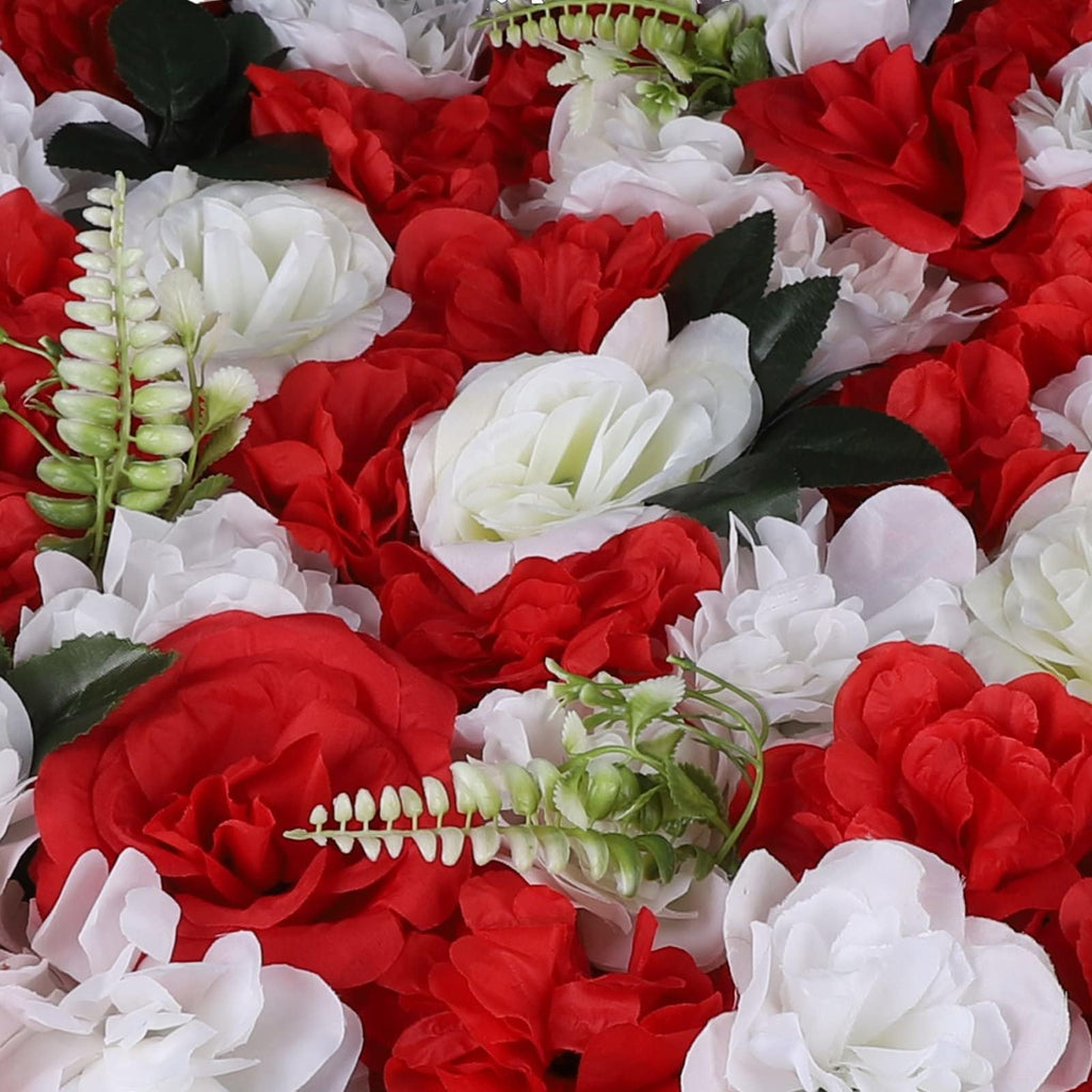 12Pcs Artificial Silk Flower Wall, Artificial Silk Rose Flower Panel, Wedding Background Decor (Red and White)