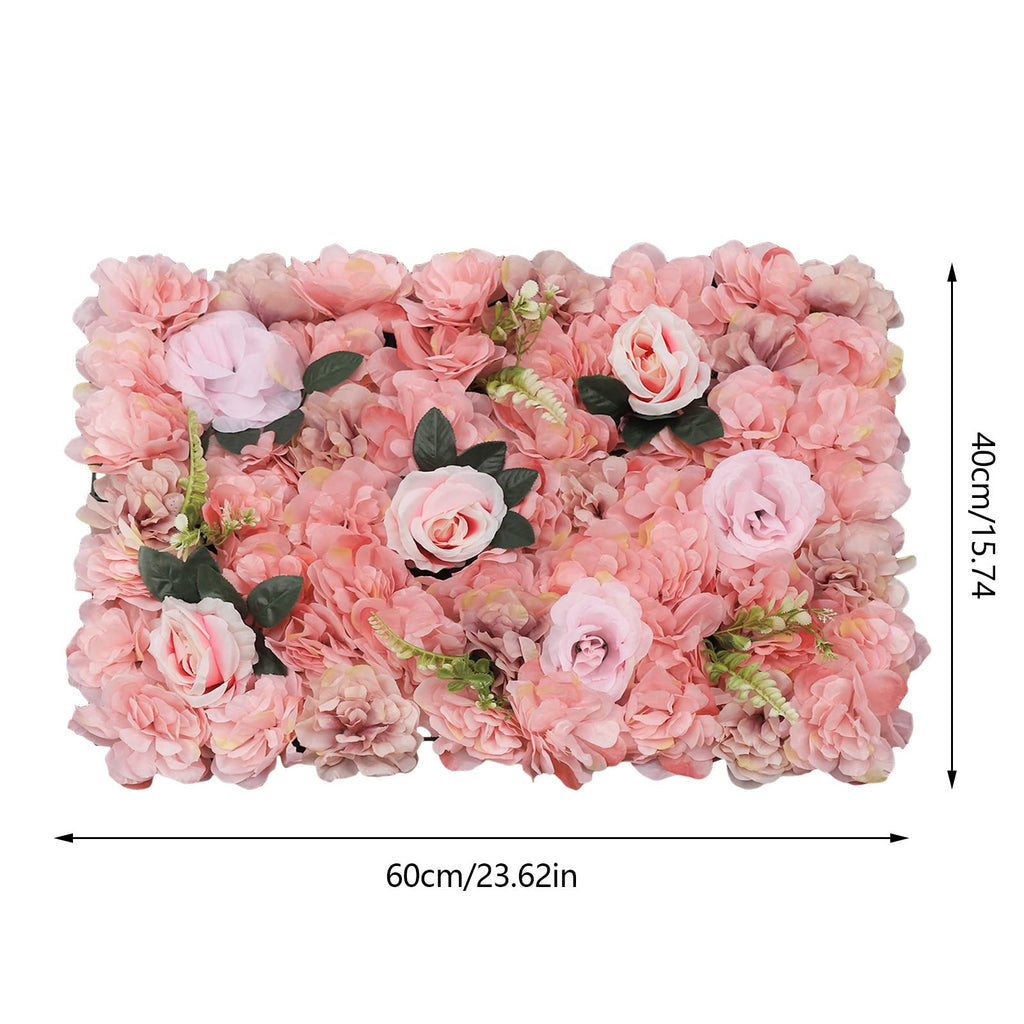 Artificial Flower Wall Backdrop 12Pcs Floral Wall Panels Artificial Flower Backdrop Pink Floral Background Rose Decoration for Wedding, Birthday, Festive, Home Decor, 23.62×5.74 Inch