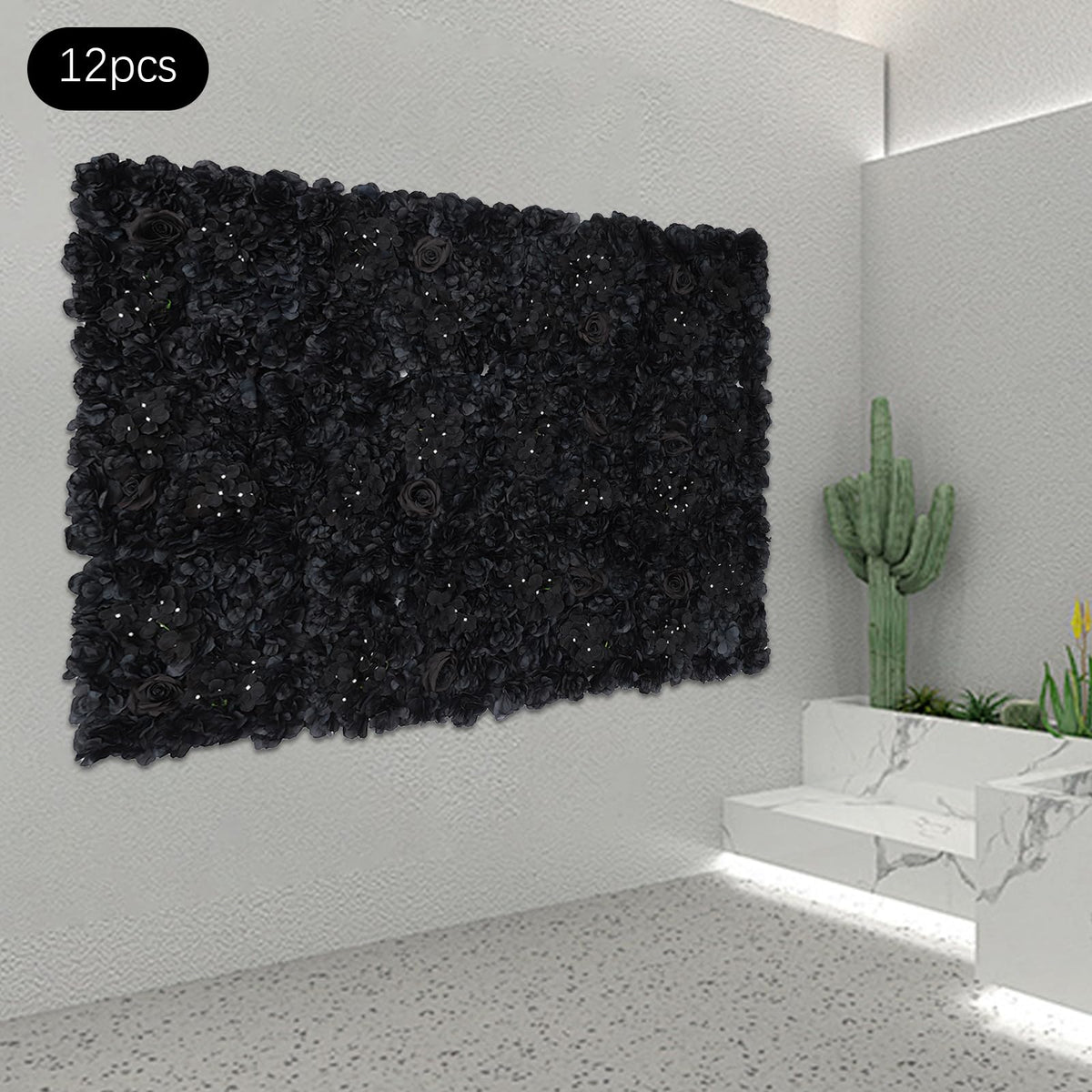 12pcs Artificial Flower Wall Panel 15 * 15inches Black Rose 3D Handmade Faux Flower Floral Wall Décor Backdrop Gothic Style for Wedding Birthday Halloween Bachelorette Party Wall Decoration