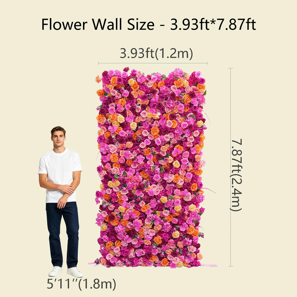 5D Artificial Flower Wall Panels,4 ft × 8 ft,Without Stand,Dopamine Peach