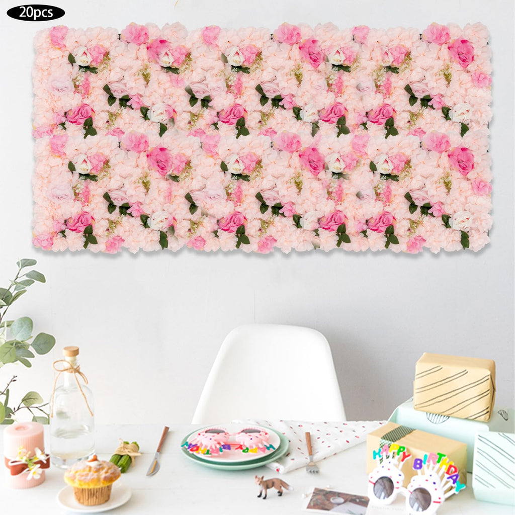 20Pcs Flower Wall Panel Backdrop Decor, Artificial Floral Backdrop for Wedding Birthday Party Baby Bridal Shower,23.62 X 15.75in