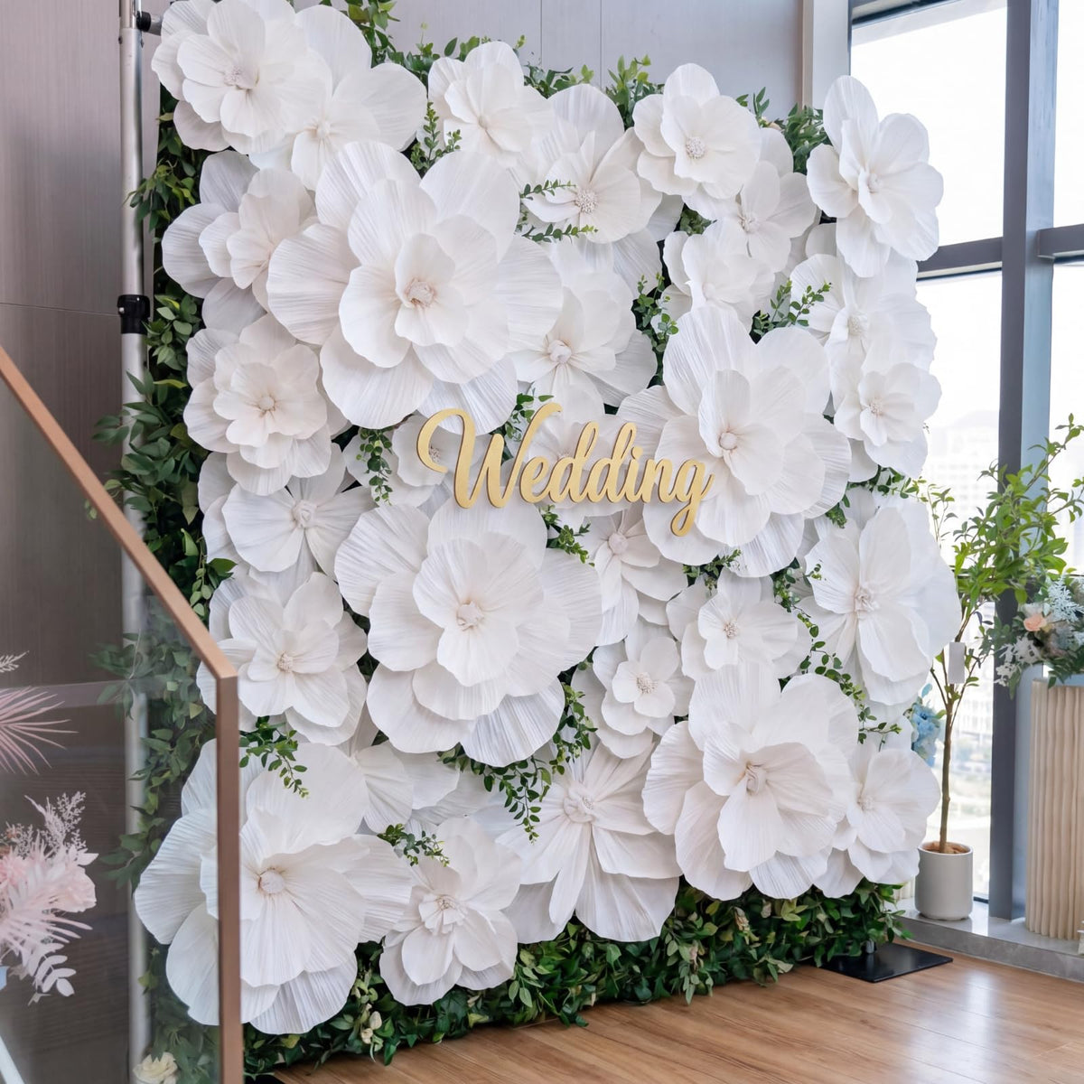 Artificial Flower Wall Backdrop 8×8 ft (2.4×2.4 m), 2 Panels 4×8 ft Each, Realistic Blooms for Wedding Ceremony, Photo Booth & Baby Shower,Stand/Frame Not Included