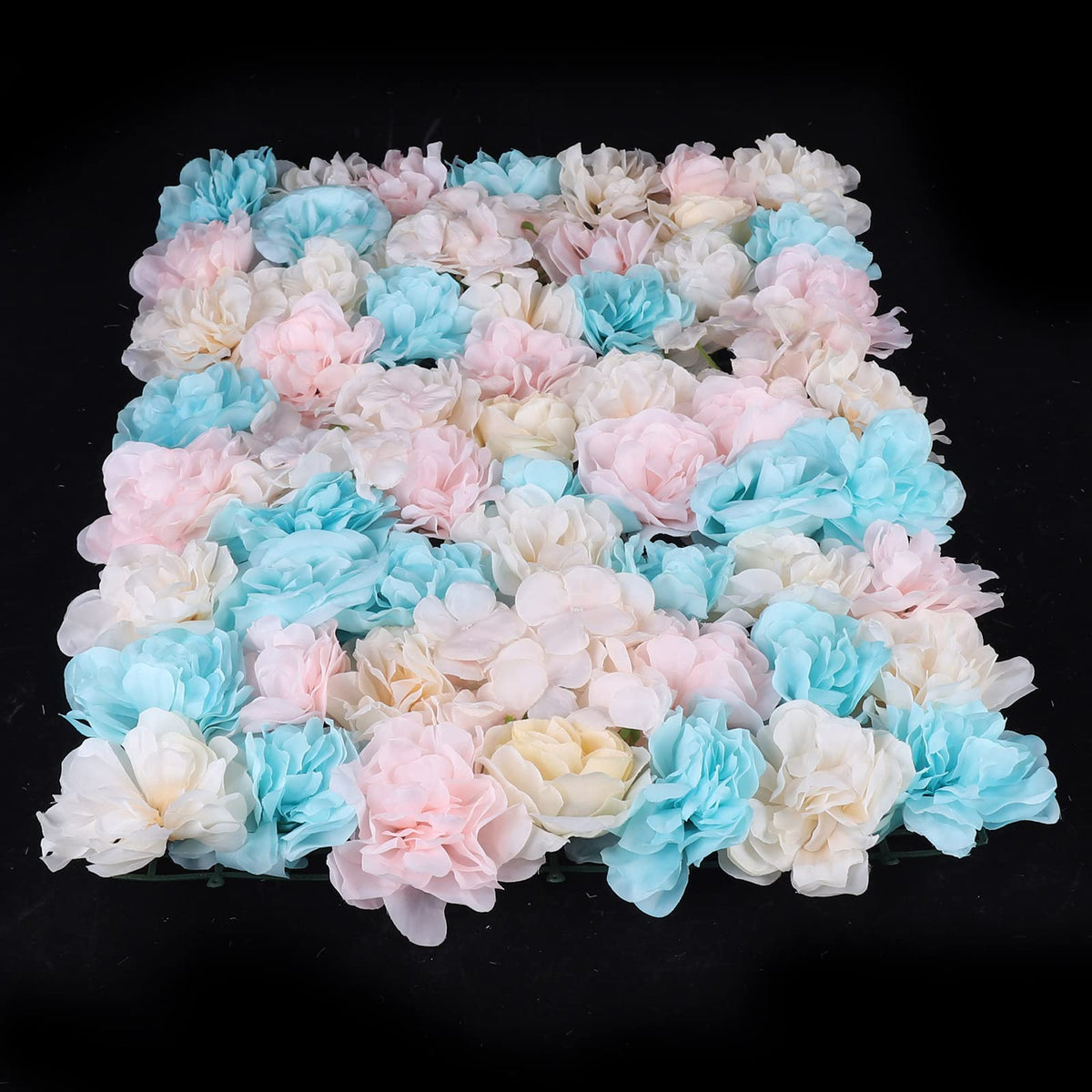 Artificial Flower Wall Screen Panel Floral Backdrop 12Pcs 15.75'' x 23.62'' Light Blue & Peach Pink Silk Flowers for Rose Wall Decor Hair Nail Salon Party Wedding Bridal Shower Baby Shower Backdrop