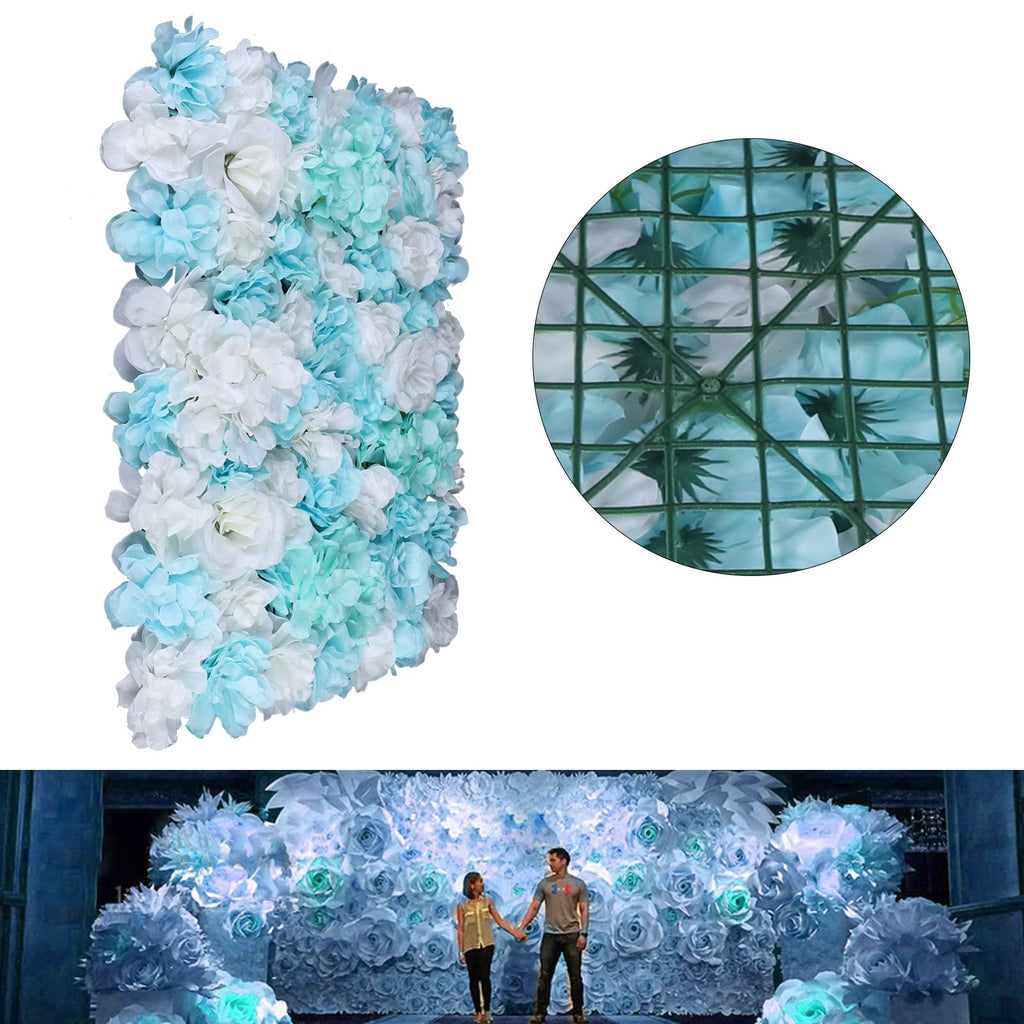 SuiYuLn 12 PCS Flower Wall Panel,15.7 * 23.6in Artificial Flower Wall Panel,Silk Rose Wall Decorations,Hydrangea Flower Mat Wall,Party Home Decorations (Blue+White)