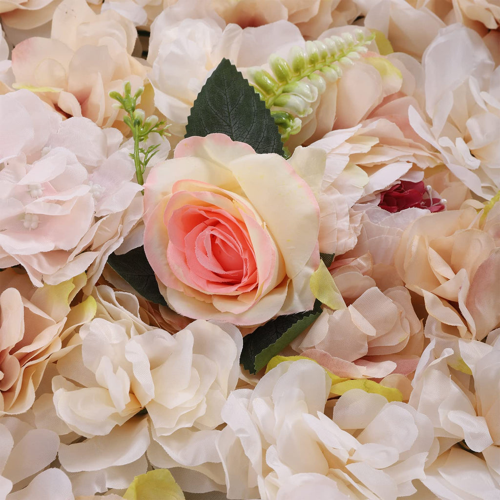Flower Wall Panel Floral Backdrop - 6 Pcs Pink and Yellow Wall Decor, 24" X 16" Silk Rose Wall 3D Artificial Flower for Wedding Backdrops, Wedding Aisles, Flower Parties