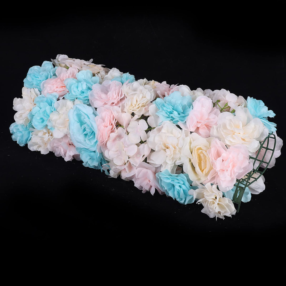 Artificial Flower Wall Screen Panel Floral Backdrop 12Pcs 15.75'' x 23.62'' Light Blue & Peach Pink Silk Flowers for Rose Wall Decor Hair Nail Salon Party Wedding Bridal Shower Baby Shower Backdrop
