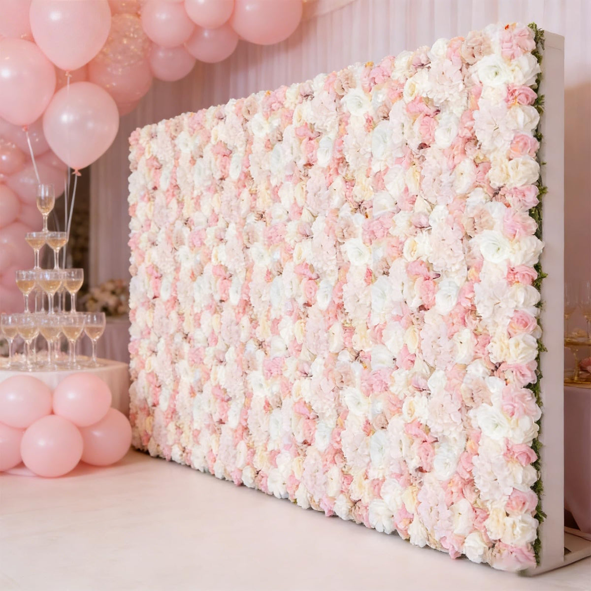 DNYSYSJ Flower Wall 12PCS 23.62"" x 15.75"" x 0.79"" Lifelike Pink & White Hydrangea Artificial Flowers Panel Silk Fabric Floral Wall Mat Rose Flower Wall Backdrop Decors, VUIFGBP4HRP04