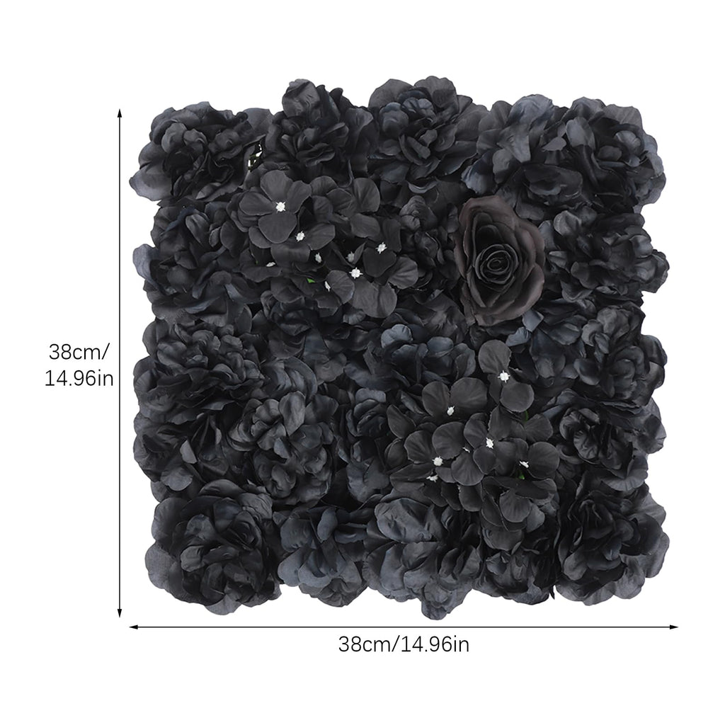 12pcs Artificial Flower Wall Panel 15 * 15inches Black Rose 3D Handmade Faux Flower Floral Wall Décor Backdrop Gothic Style for Wedding Birthday Halloween Bachelorette Party Wall Decoration