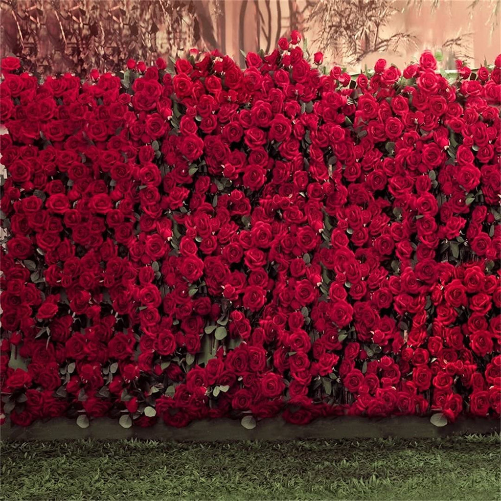 RIDDSEE12pcs Flower Wall Backdrop16.5 x16.5 Artificial Floral Panels-Maroon