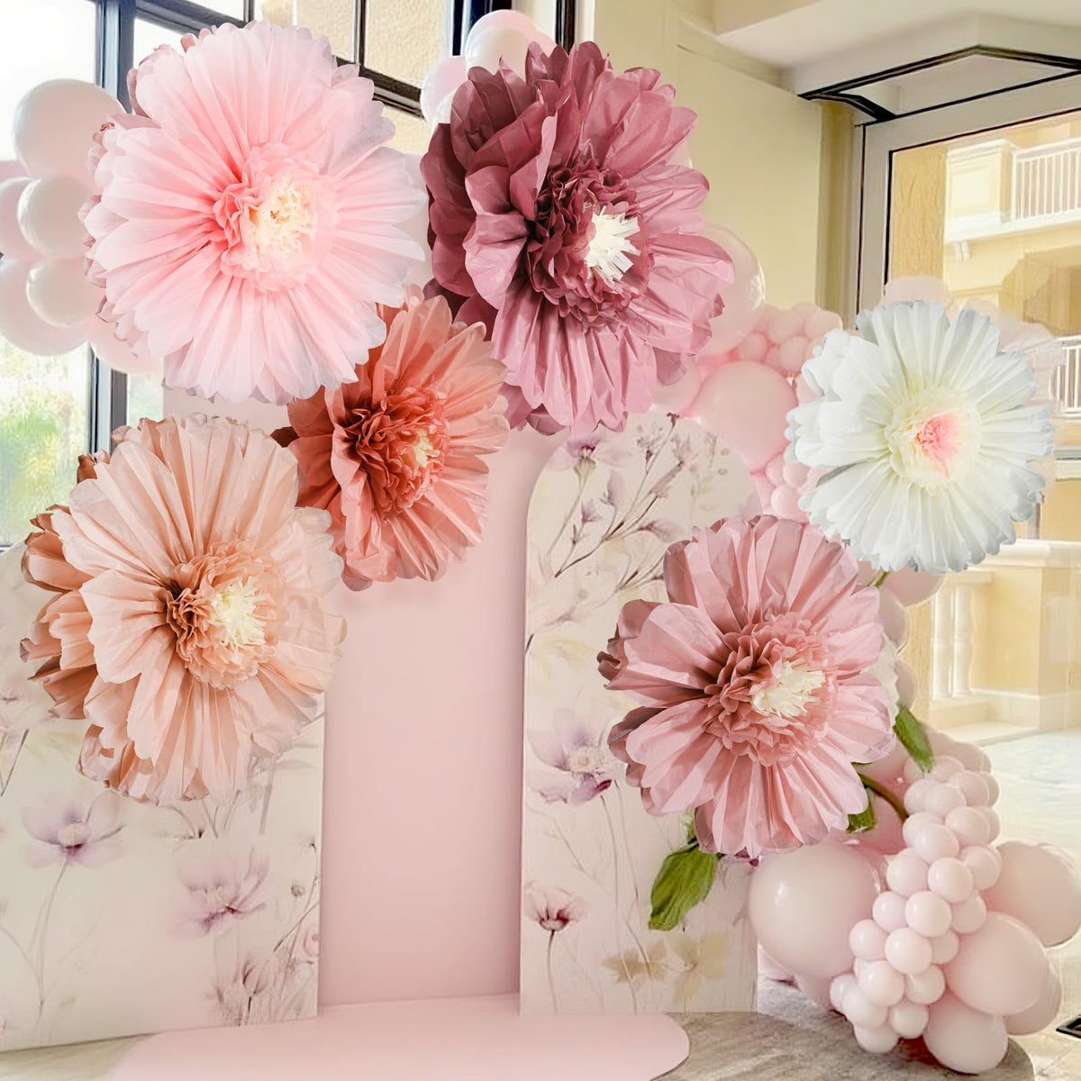 Artificial Flower Wall Backdrop 8×8 ft (2.4×2.4 m), 2 Panels 4×8 ft Each, Realistic Blooms for Wedding Ceremony, Photo Booth & Baby Shower,Stand/Frame Not Included