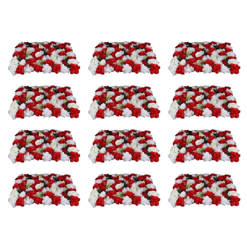 12Pcs Artificial Silk Flower Wall, Artificial Silk Rose Flower Panel, Wedding Background Decor (Red and White)