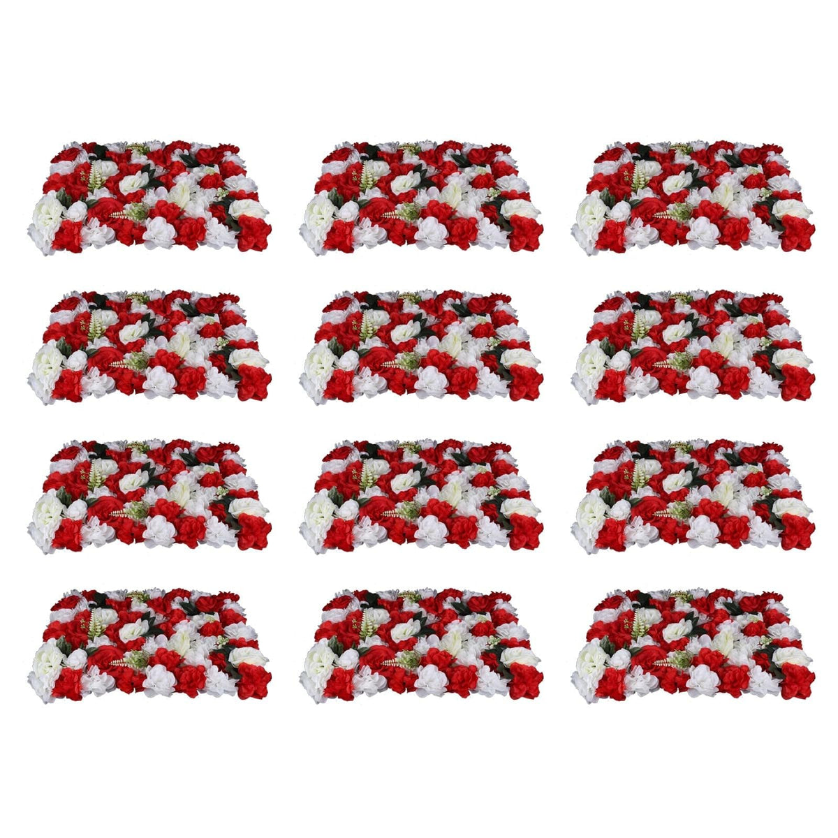 12Pcs Artificial Silk Flower Wall, Artificial Silk Rose Flower Panel, Wedding Background Decor (Red and White)
