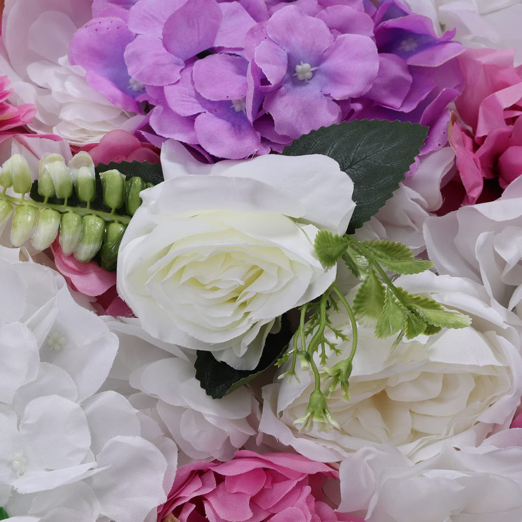 Flower Wall Panel Floral Backdrop - 6 Pcs Pink and Purple Flower Wall Decor, 24" X 16" Silk Rose Wall 3D Artificial Flower for Wedding Backdrops, Wedding Aisles, Flower Parties