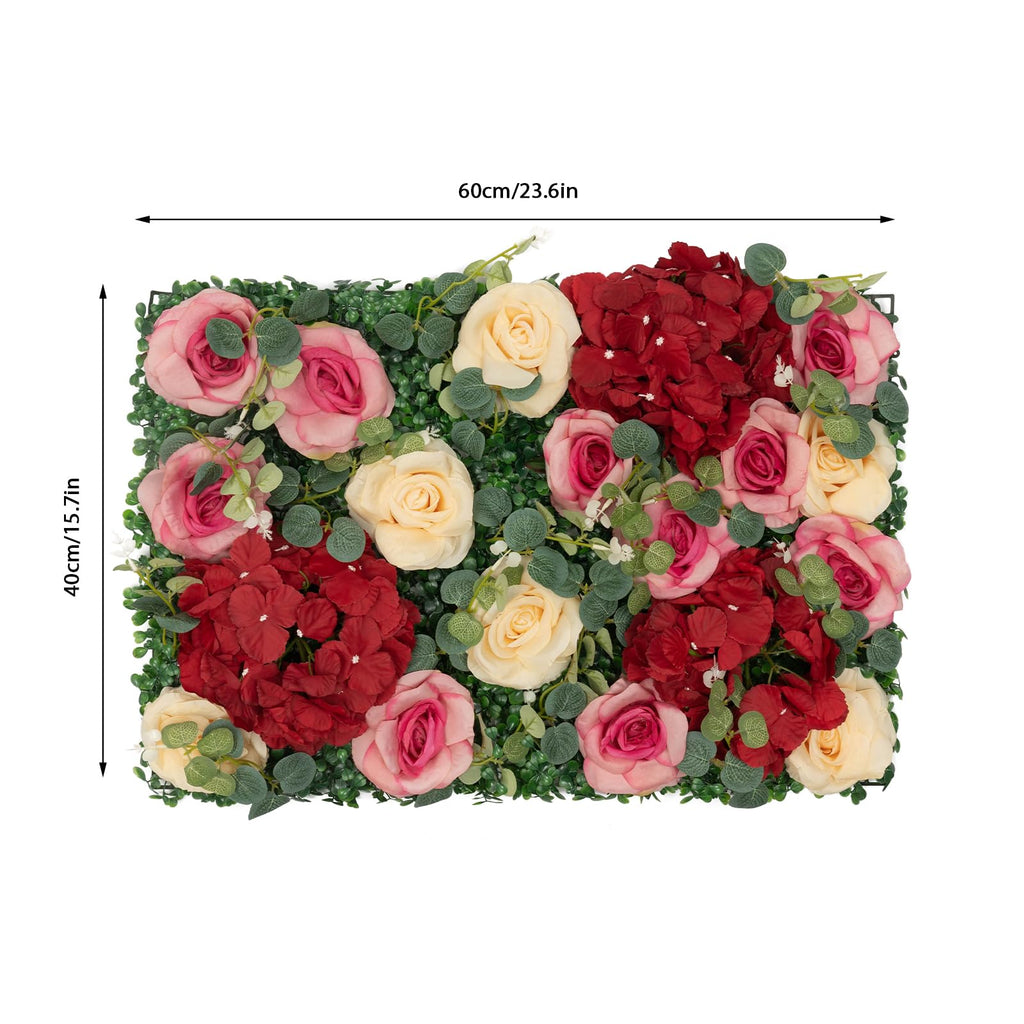 Artificial Flower Wall Panels, 12 Pcs 3D Rose Hydrangea Flower Wall Backdrop Faux Flower Wall Mat for Flowers Panel Decor Party Wedding Bridal Shower Baby Shower Decor