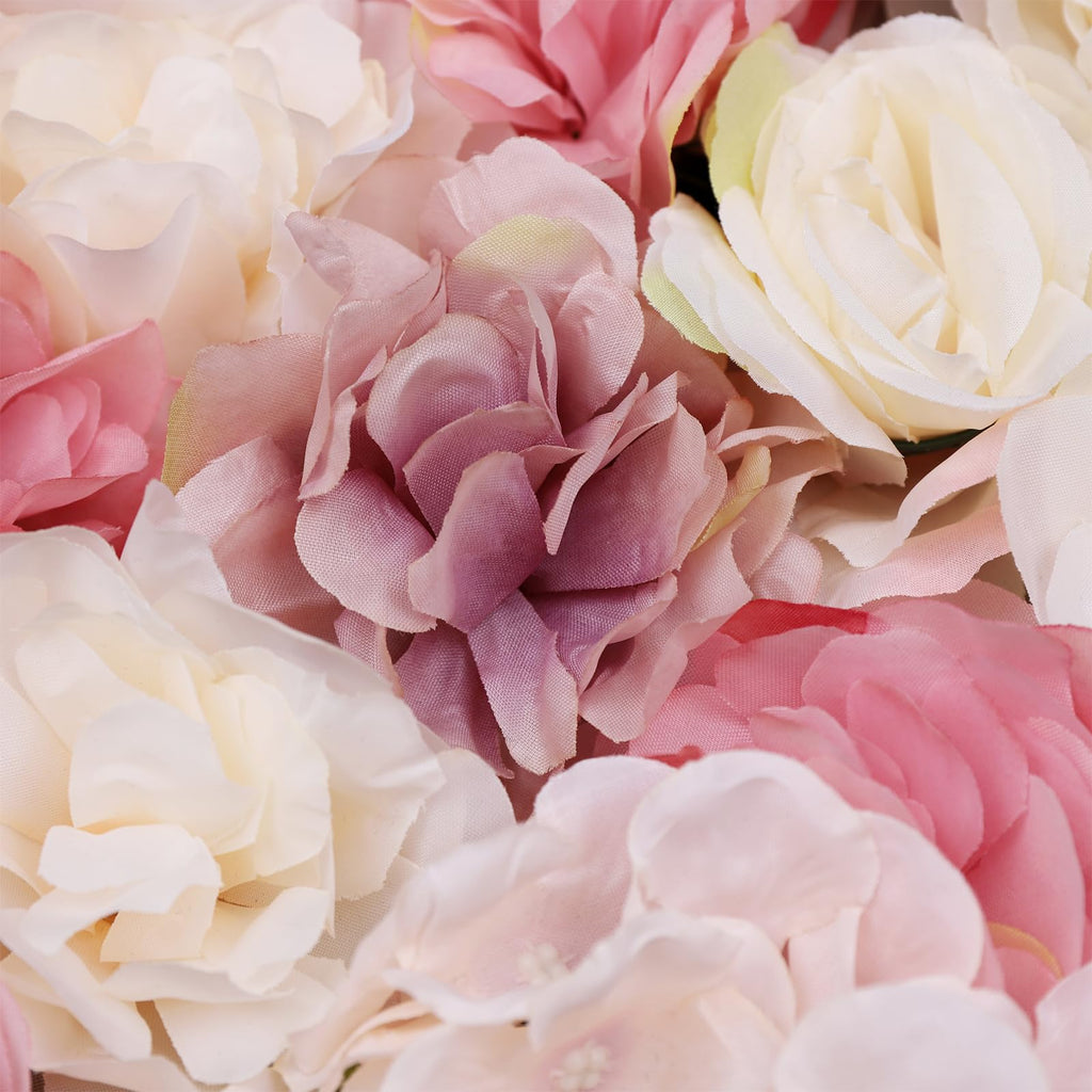 12Pcs Artificial Wall Flower Backdrop, 24" X 16" Flowers Wall Panel, 3D Decoration Silk Rose Hydrangea Wall Mat for Garden, Outdoor, Indoor, Party, Wedding and Photo Backdrop Decor