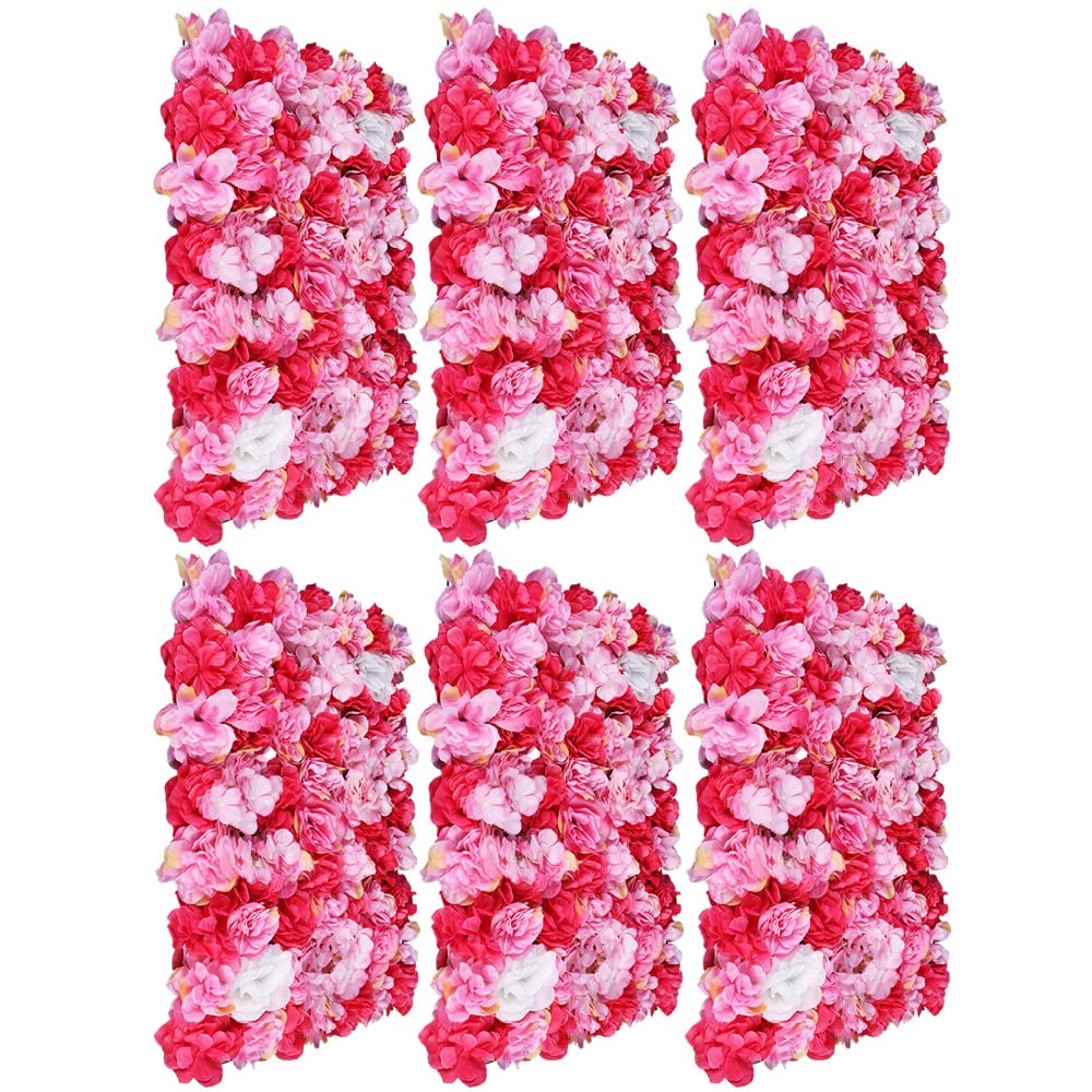 Blush Blooms Decor Flower Panels for Flower Wall (6 Pack) 24 Inch by 16 Inch Each | Flower Wall, Backdrop, Weddings, Event Decor, Bridal & Baby Shower, and Photography Décor (Red)