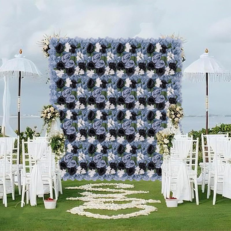 MilleLoom 3D Flower Wall Panels - 15x15 Inch Artificial Silk Rose Backdrop with Mesh Backing | Seamless Design for Wedding, Baby Shower, Valentine's Day and Party D r, Blue