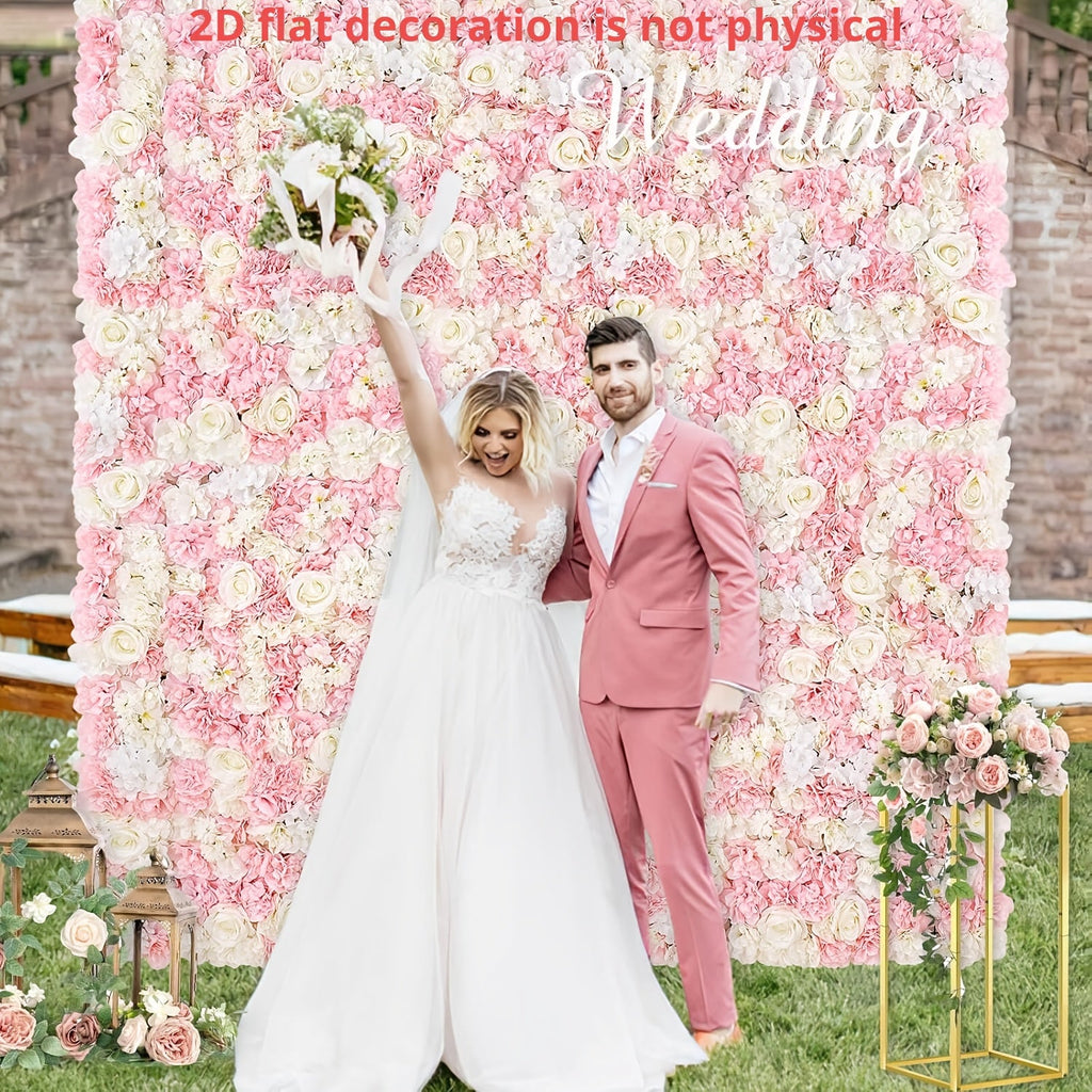 12/24 Packs [2D Flat] & White Artificial Floral Wall Panels with Flower Backdrop Suitable for Wedding, Baby Shower, Baptism Decor - 15x15 Panels for / Parties,, Valentine' Day, Mother' Day - Install, 2D Flat