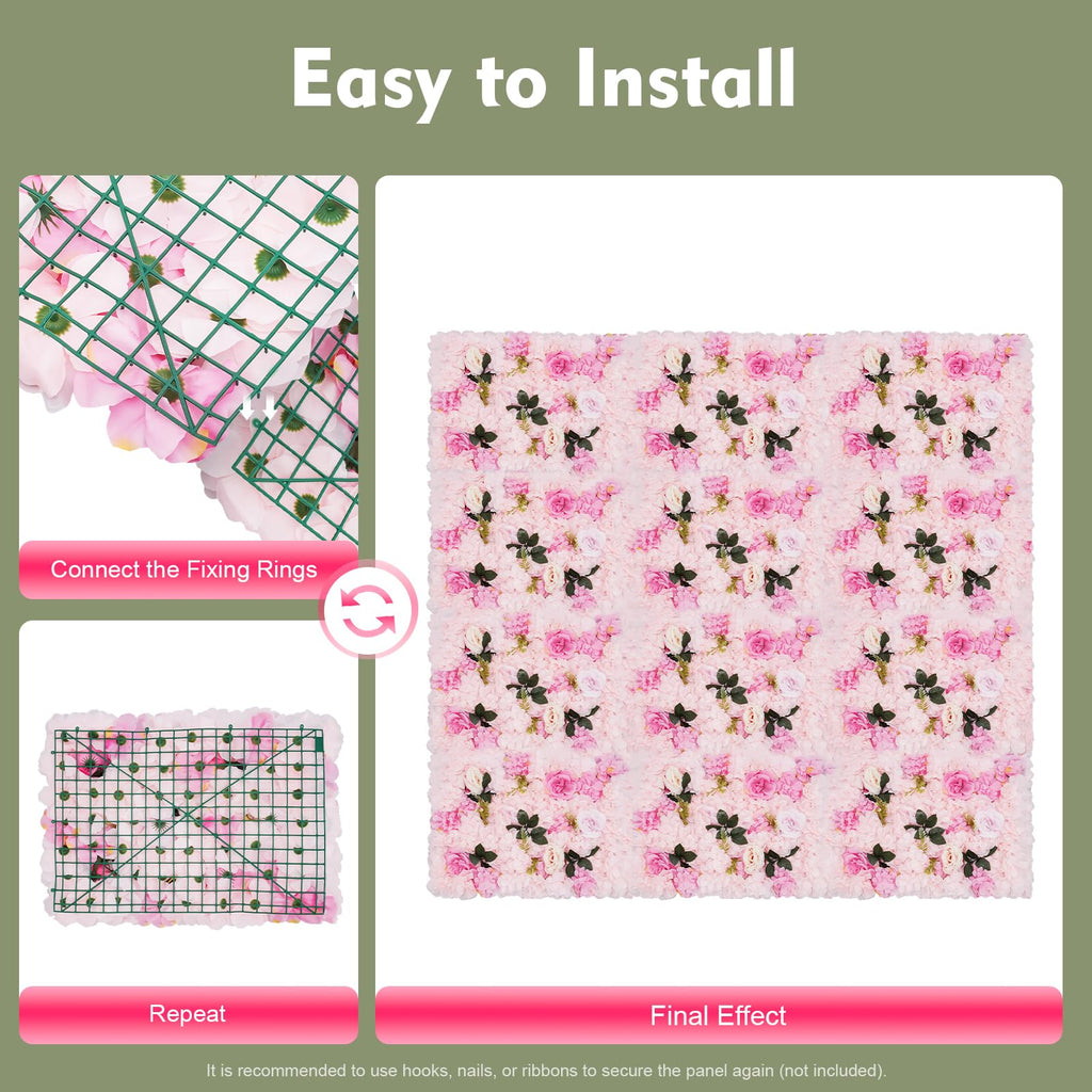 12PCS Artificial Flower Wall Panels, Rose Backdrop for Weddings, Reusable 3D Silk Floral Decor Wedding Flower Decorations Wall Silk Rose Panels for Birthdays, Showers, Photo Booths