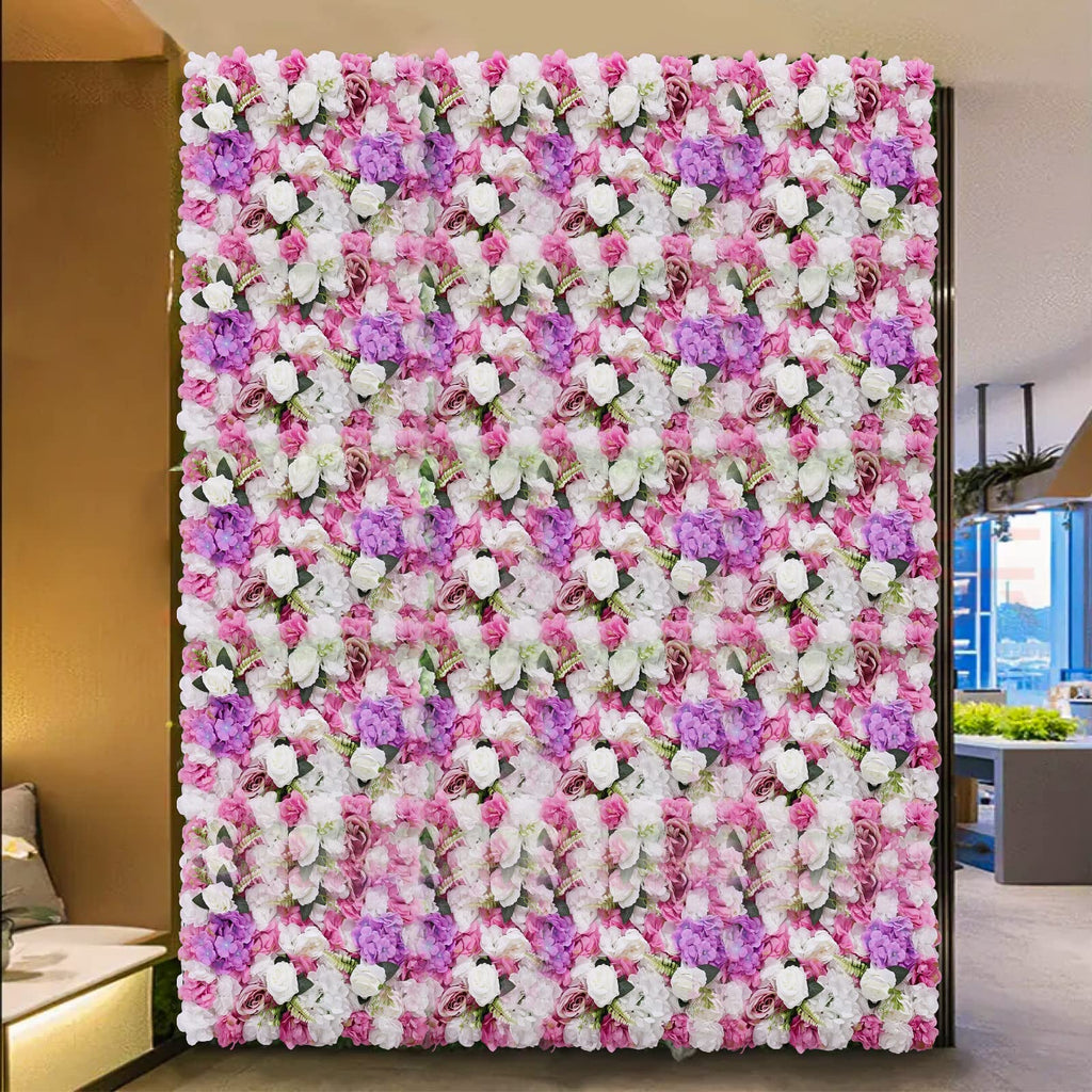 Artificial Flower Wall Panel，6 Pack Silk Mesh Wall Background 24 * 16 inch for Flower Wall Wedding Party Baby Bridal Shower Tea Party Decoration（ Pink White Purple）