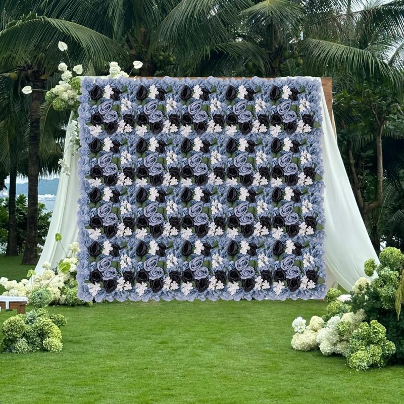 12-Pack Blue Artificial Silk Rose Flower Wall Panels, 15x15 Inch Drative Backdrop for Weddings, Parties, and Event Celebrations
