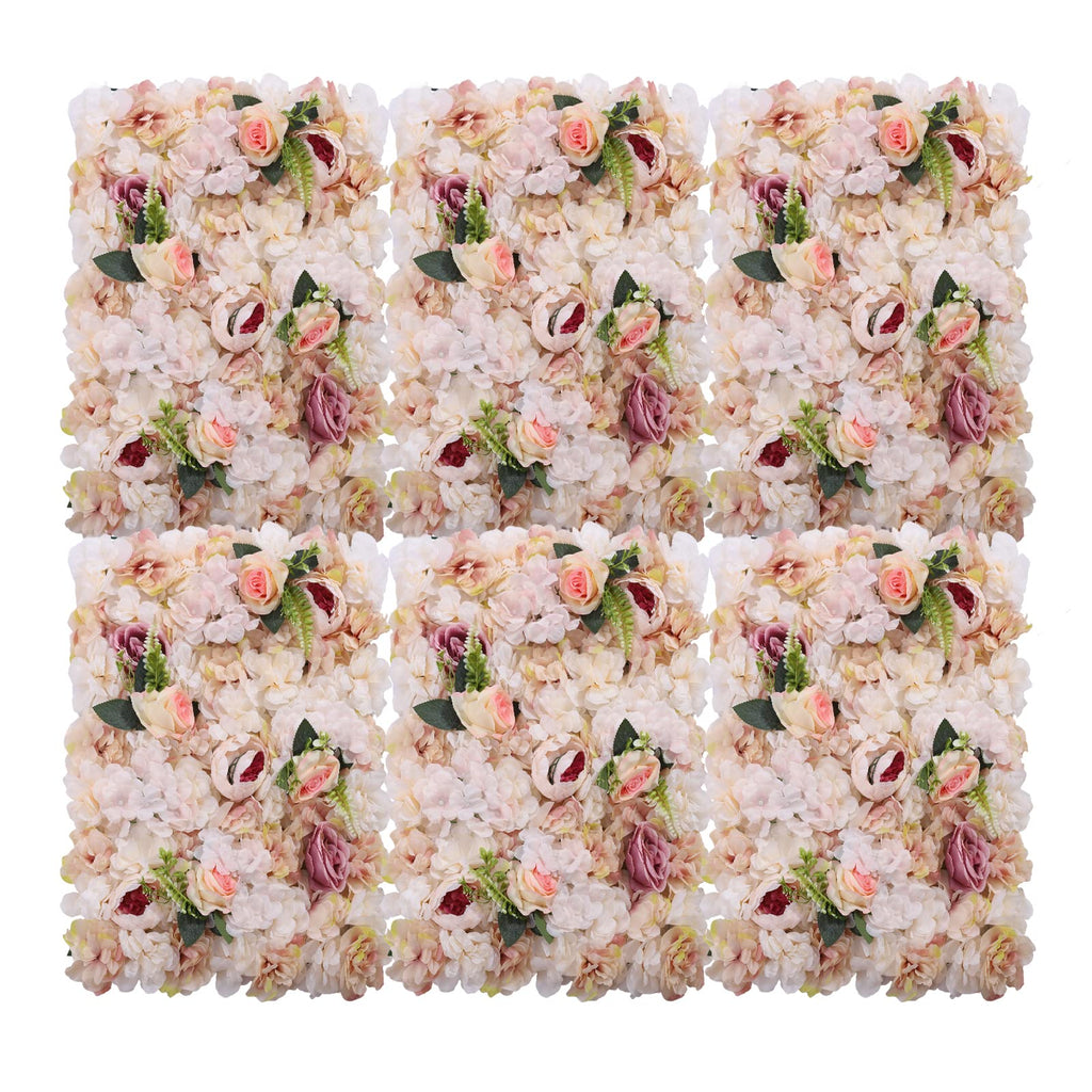 Flower Wall Panel Floral Backdrop - 6 Pcs Pink and Yellow Wall Decor, 24" X 16" Silk Rose Wall 3D Artificial Flower for Wedding Backdrops, Wedding Aisles, Flower Parties