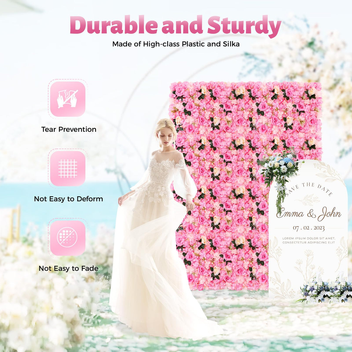 12 Pcs Flower Wall Panels Set 3D Artificial Flower Wall Background Silk Rose Floral Decorative Rose Mat for Home Party Wedding Backdrop Wall Decor (23 x 15 Inch)