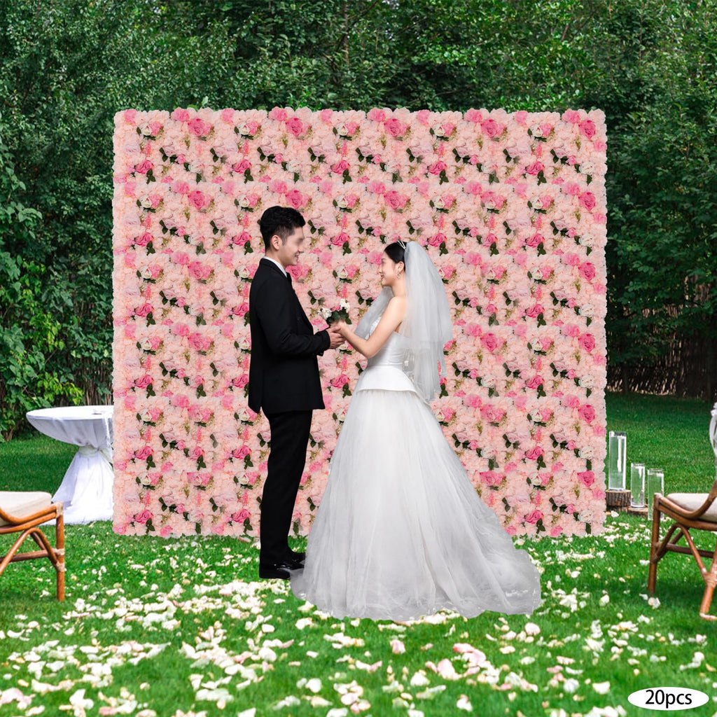 20Pcs Flower Wall Panel Backdrop Decor, Artificial Floral Backdrop for Wedding Birthday Party Baby Bridal Shower,23.62 X 15.75in