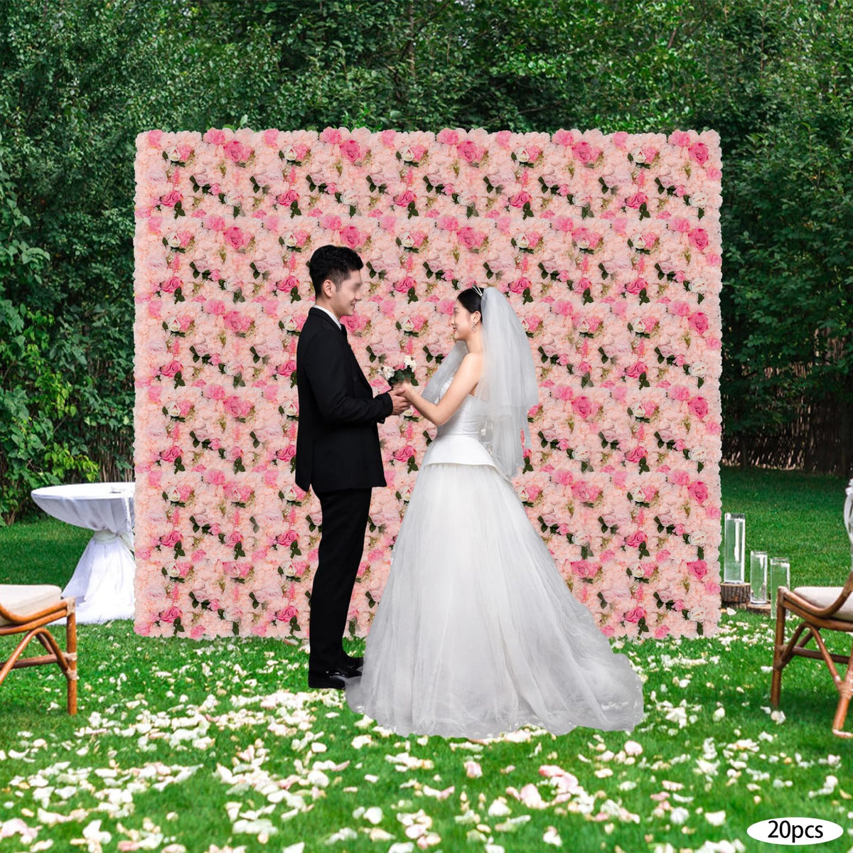 20Pcs Flower Wall Panel Backdrop Decor, Artificial Floral Backdrop for Wedding Birthday Party Baby Bridal Shower,23.62 X 15.75in