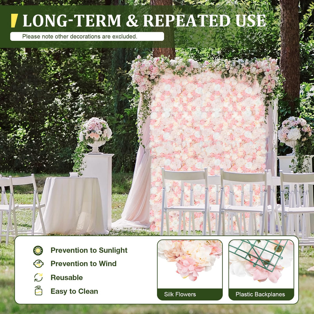 DNYSYSJ Flower Wall 12PCS 23.62"" x 15.75"" x 0.79"" Lifelike Pink & White Hydrangea Artificial Flowers Panel Silk Fabric Floral Wall Mat Rose Flower Wall Backdrop Decors, VUIFGBP4HRP04